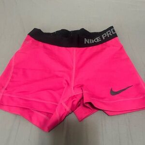 Nike Hot Pink Athletic Compression Shorts with Black Waistband